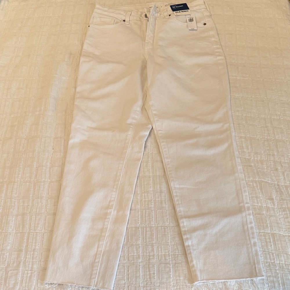 Old Navy White High-Rise OG Straight Ankle Jeans